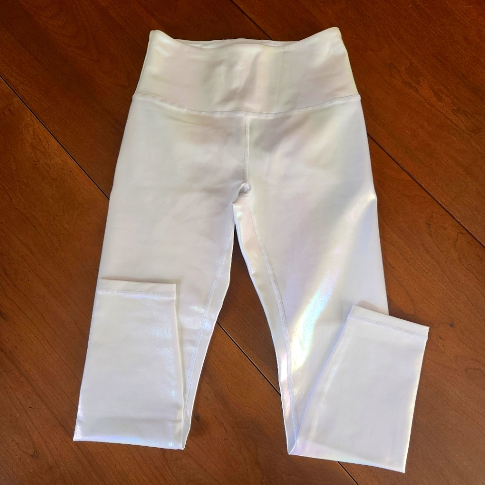 Zyia Active White Unicorn Luxe 7/8 Leggings Size 6-8 Iridescent Shimmer Athletic
